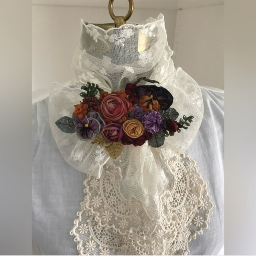 Ralph Lauren White Lace Blouse with Floral Accents